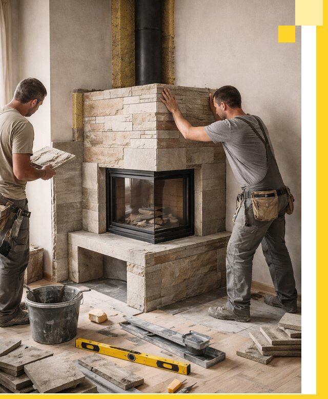 Угловые камины под ключ проект, монтаж и отделка в Сердобске