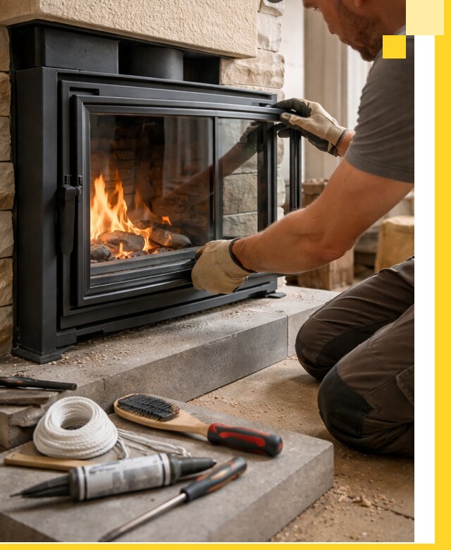 Производство, монтаж и доставка каминов со стеклом в Сердобске