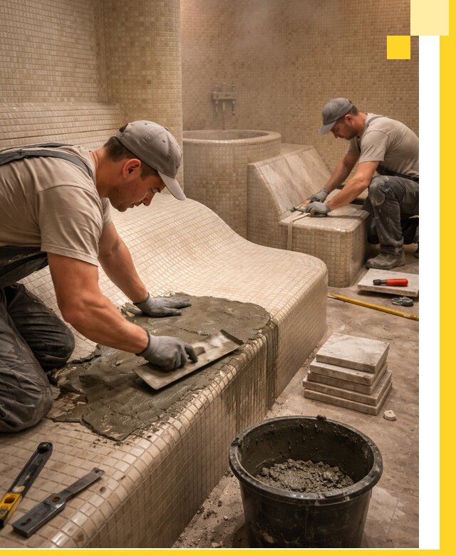 Лежаки для хамама под ключ в Сердобске, проект и монтаж