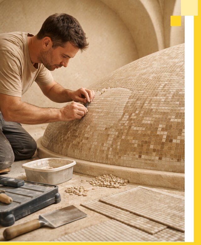 Профессиональная укладка мозаики для хамама под ключ в Сердобске